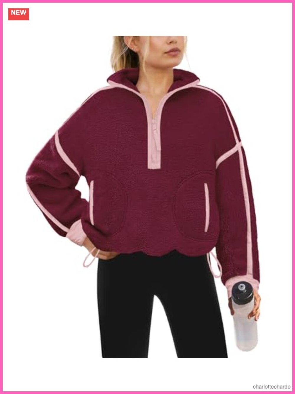 Sherpa Fleece Quarter Zip Pullover Oversized Sweatshirt Women
